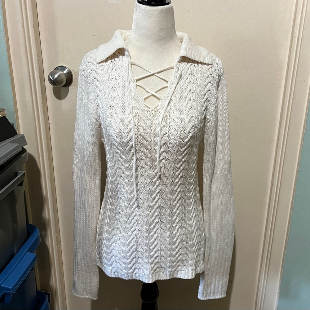 JESSICA SPORT LACE UP FRONT KNIT SWEATER